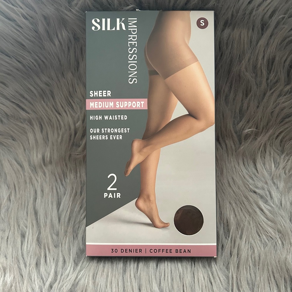 Silk Impressions Medium Support Sheer Tights Womens Small Coffee Bean High Waist